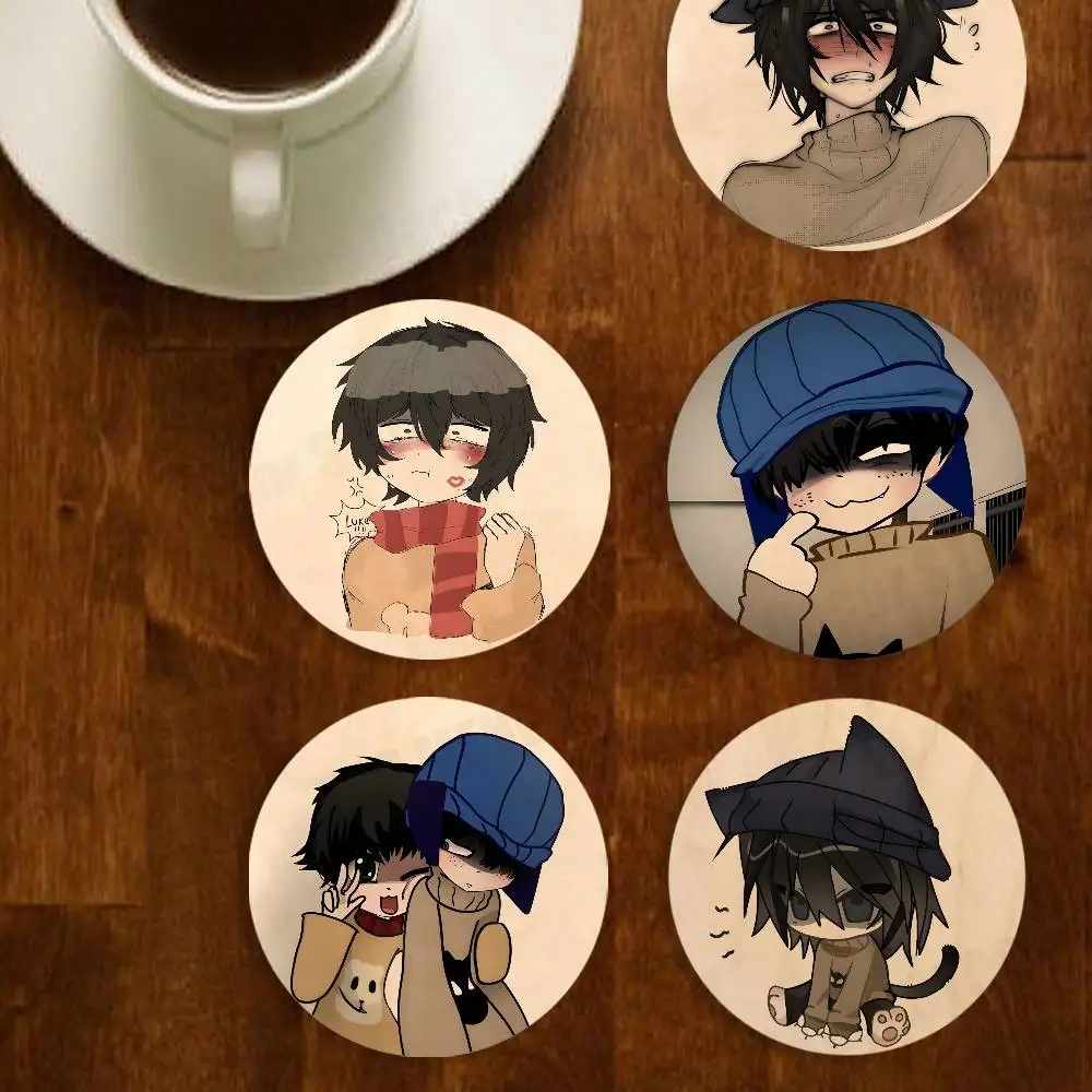 Anime T-Terrible Mouse Luke Elegant Wooden Coaster Handcrafted Wood Grain Perfect for Coffee Tea Home Bar Decor
