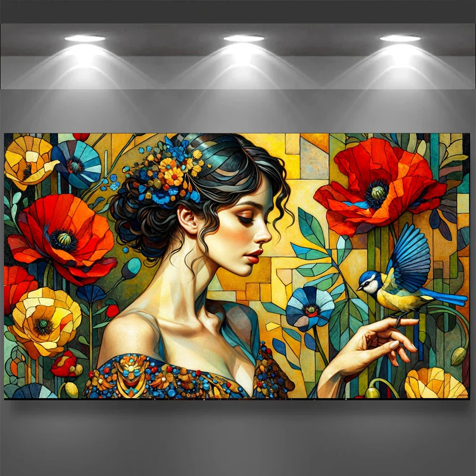 

Алмазная мозаика Poppy Klimt: Женский портрет, большой размер, полная квадратная/круглая алмазная вышивка, цветы, для домашнего декора