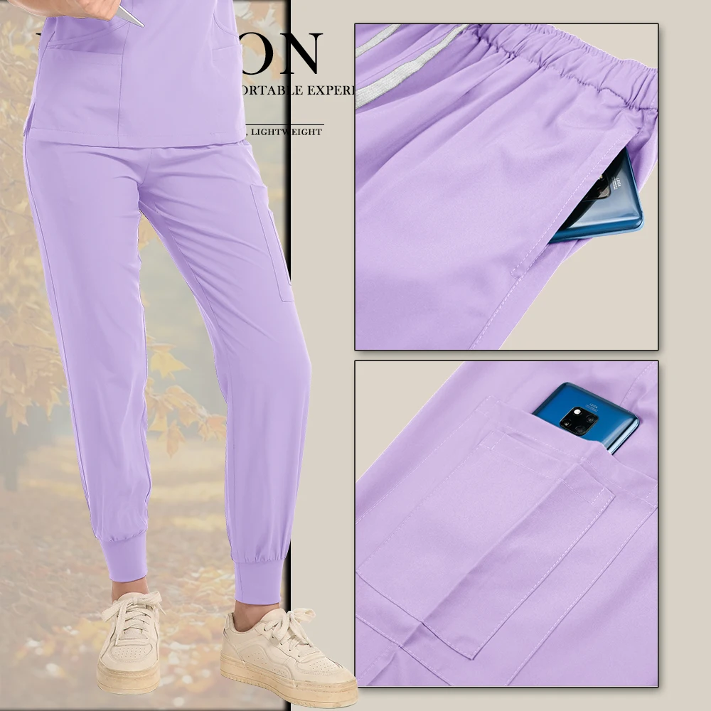 New Scrubs Set Medical Uniforms Stretch Scrub Tops with Pocket Pants Nurse Uniform Doctor Surgery Overalls Beauty Salon Workwear