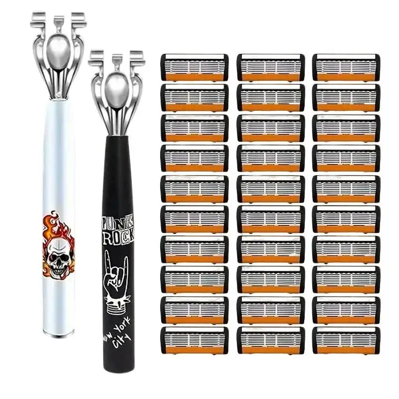 Men's Safety Razor Set 6-Layers Sharp Stainless Steel Changeable Shaver Head for Smooth Shaving