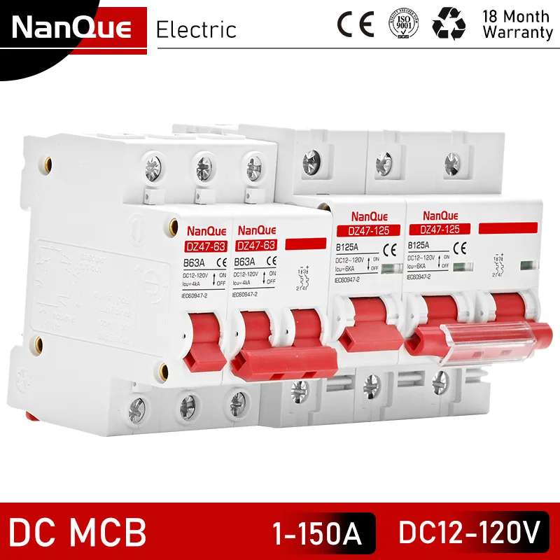 

12-120V DC MCB B Curve Battery Inverter Overload Short Circuit Auto Breaker Positive Nagtive Protect Recycle Used 1-150Amp