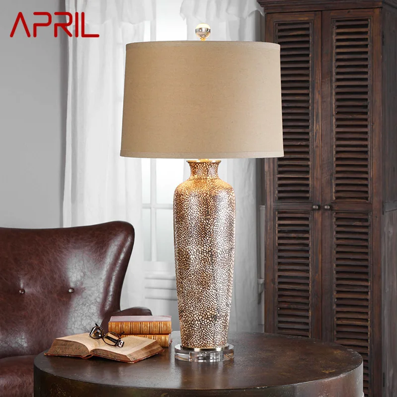 

APRIL American Style Ceramic Table Lamp LED Vintage Creative Luxury Desk Lights for Home Living Bedroom Bedside Decor