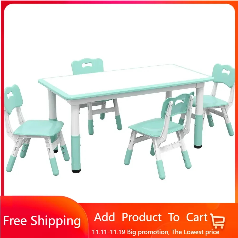 

Kids Table and Chair Set, 5 Piece Toddler Table and Chair Set with 4 Chairs Adjustable Height, for Snack Time