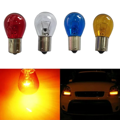 1 Uds 1156 1157 luces de señal de giro de coche S25 BAU15S BA15S P21W bombilla halógena de coche azul luz de giro lámpara de marcha atrás bombilla roja DC12V