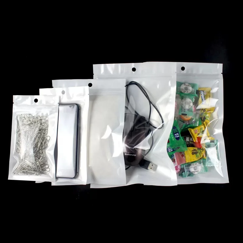 

White Clear Self Seal Zipper Plastic Retail Jewelry Packaging Poly Pouches Zip Lock Bags Package With Hang Hole
