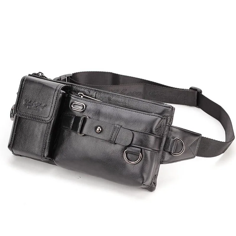 Quality Men Waist Chest Bags Pouch Shoulder Cross Body Bum Bags  Genuine Leather  Real Cowhide Male Hip Fanny Belt Pack