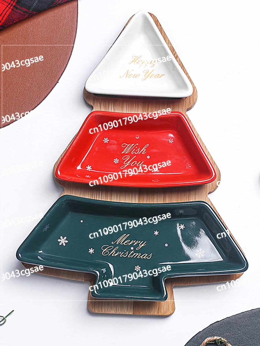 Christmas Christmas Tree Plate Christmas Tray Theme Series Tableware Grid Platter Ceramic Fruit Plate Combination Vegetable