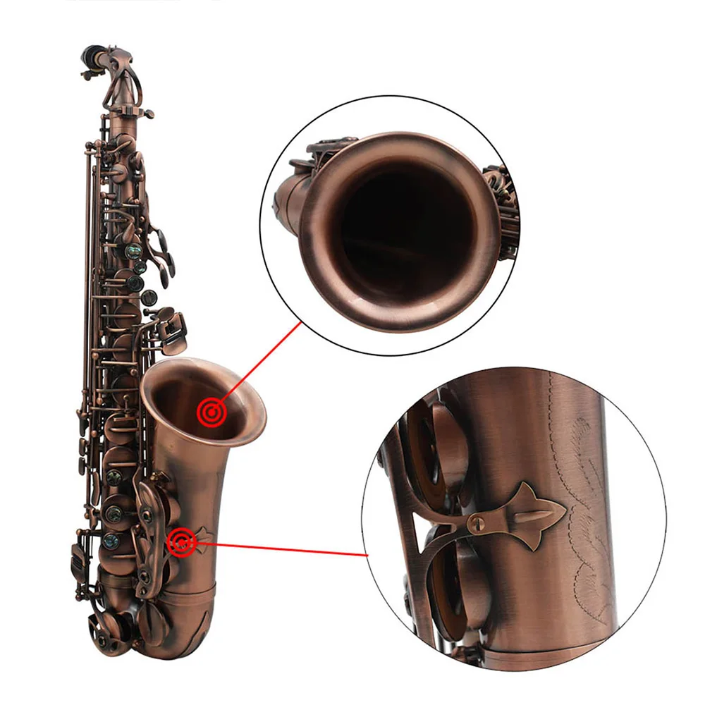 Professional Red Bronze Bend Eb E-flat Alto Saxophone Sax Abalone Shell Key Carve Pattern with Case Gloves Cleaning Cloth Straps