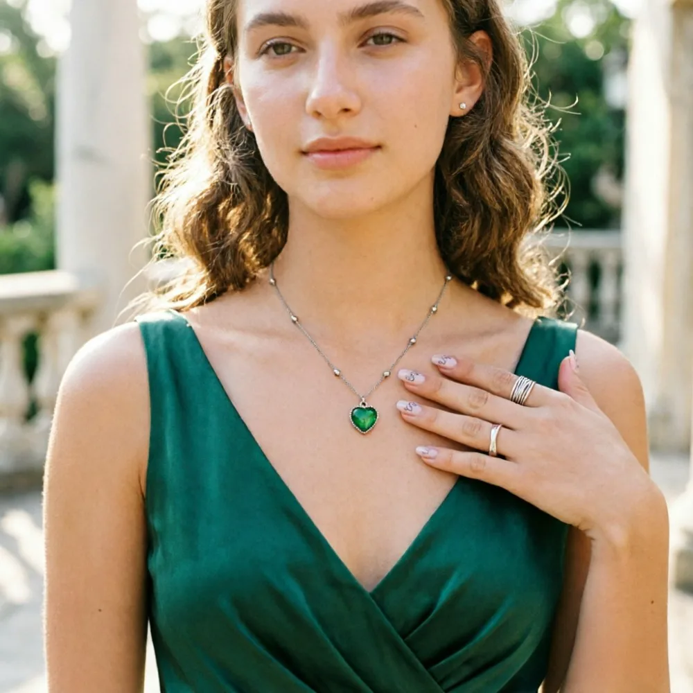 Thermochromic Mood Monitor Heart Pendant Necklace Color Change As Emperature Women's Clavicle Chain Choker Lover Jewelry Gifts
