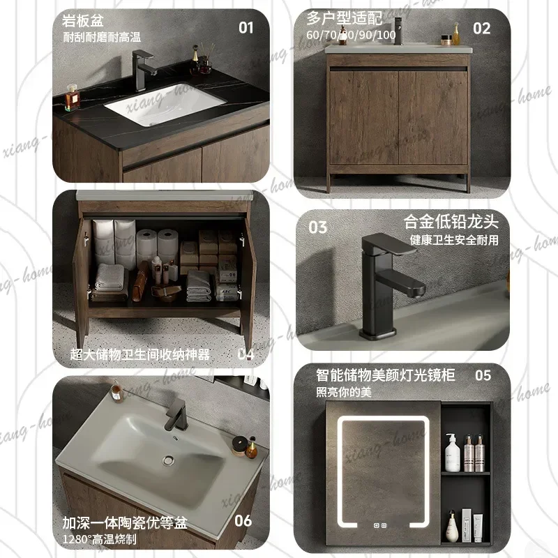 Bathroom Cabinet Integrated Ceramic Space Aluminum Walnut Wash Basin Combination Bathroom Cross-border