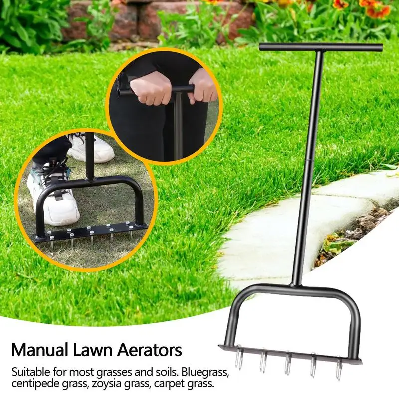 Imagem -04 - Manual de Aço Carbono Gramado Aerador Yard Grass Cultivator Sturdy Practical Ground Loosening Gardening Tool Máquina Agrícola