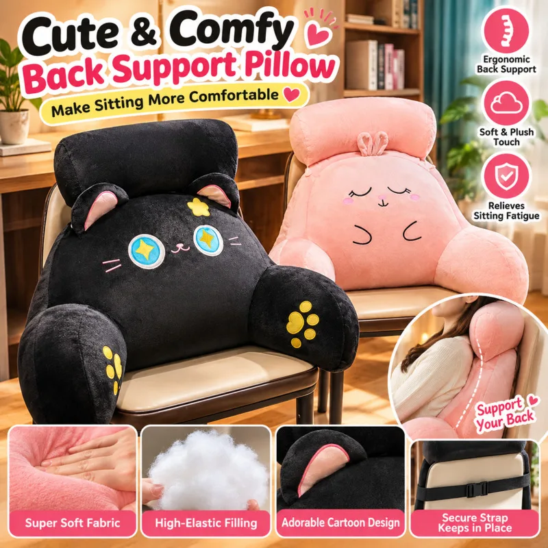 65x40cm Black Cat Plush Bed Wedge, Pillow Removable Cover Backrest Cushion Lumbar, Support Sofa Headboard Soft Stuffed Toy, Gift