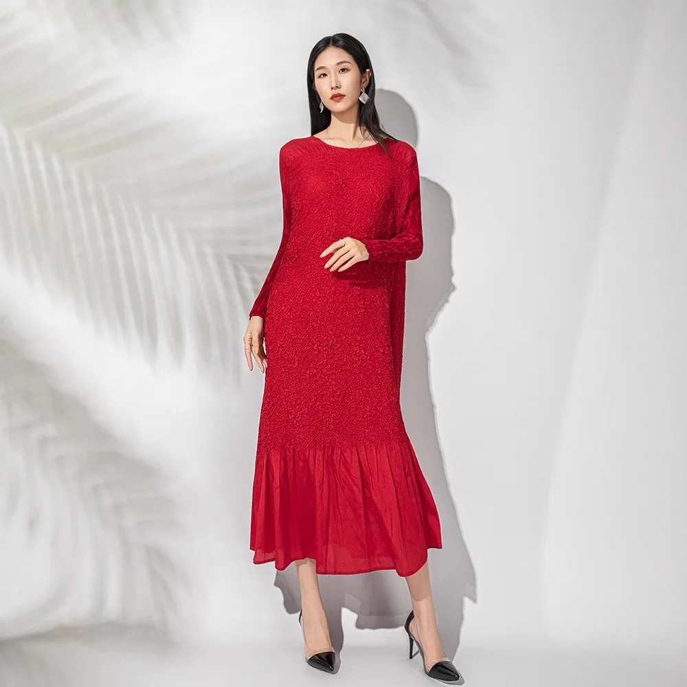 

Miyake Pleated Elegant Handmade Embroidered Dress for Women Slimming Waist Versatile Elegant Pleated Dresses 2026 Spring New