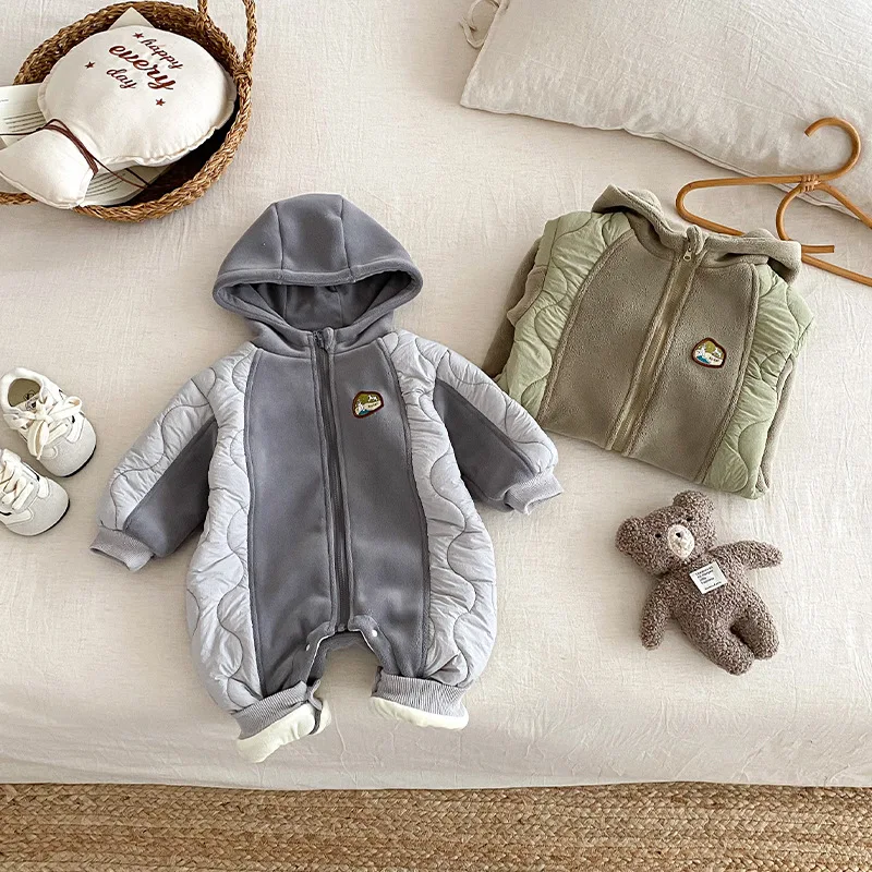 

Детский флисовый комбинезон с капюшоном для ползания, зима 2025 г., детский хлопковый комбинезон с маркировкой, флисовая одежда для новорожденных