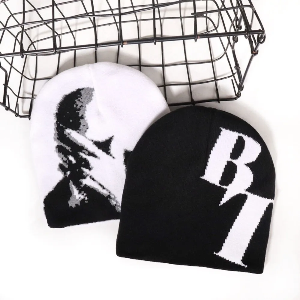 

Gothic Printing Knitting Cap Hat Y2k Keep warm Couple Warm Hats Fiber Cold Cap Men Women