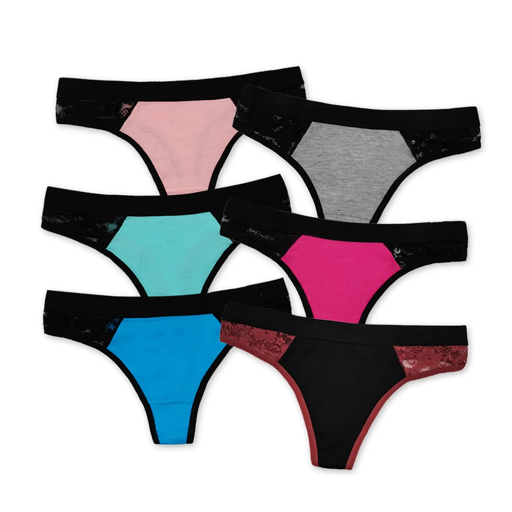 Ladies Striped Thongs Sexy Low-Waist Cotton Panties Female G-String Comfortable Underwear Breathable Underpants 5 pcs/lot