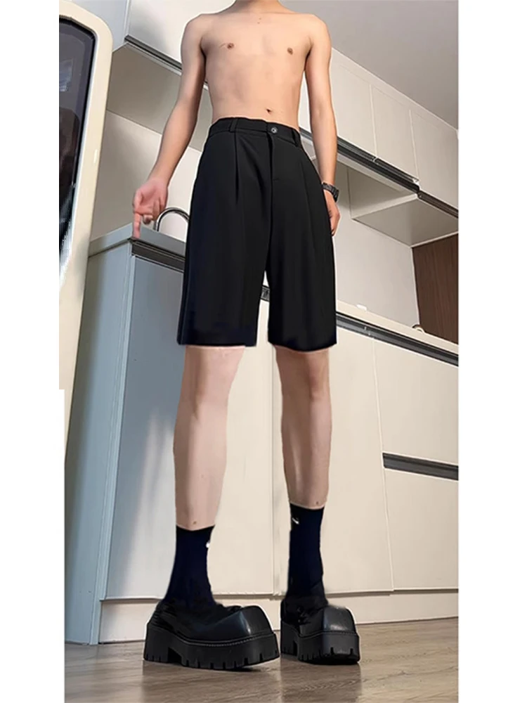 

Bla Suit orts for Men Summer Ice Silk Bermuda Knee-Length Casual Pants Straight Leg Breathable Thiened Polyester Fiber