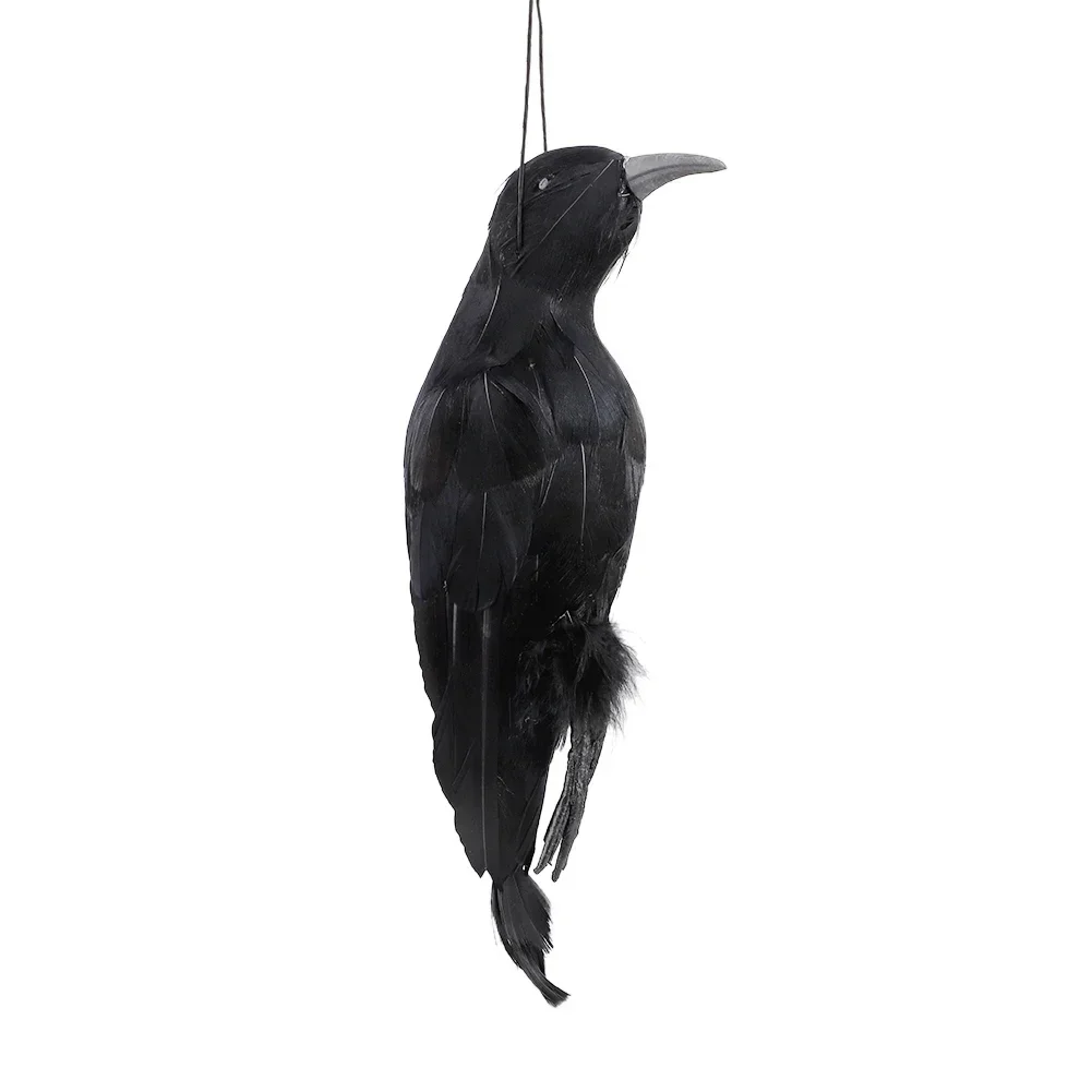 Stimulated Realistic Hanging Crow Black Feathered Bird Halloween Bar Ornaments Scary Prop Outdoor Scarecrow Garden Yard Decor