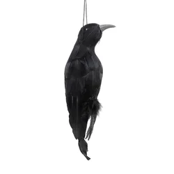 Stimulated Realistic Hanging Crow Black Feathered Bird Halloween Bar Ornaments Scary Prop Outdoor Scarecrow Garden Yard Decor