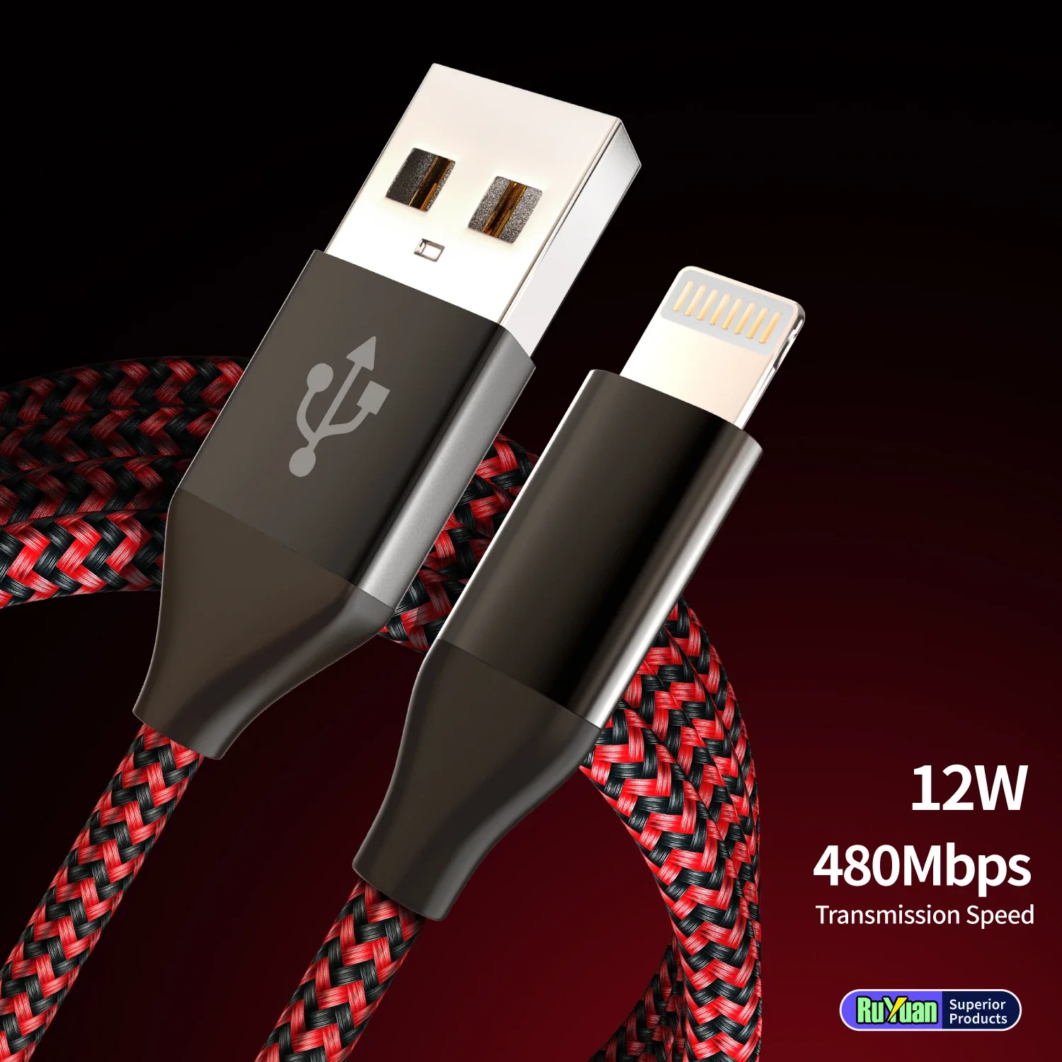 12W USB-A to Lightning Charging Cable MFi Certified Red Compatible with iPhone 14/13/12/11 And Lightning Interface Products