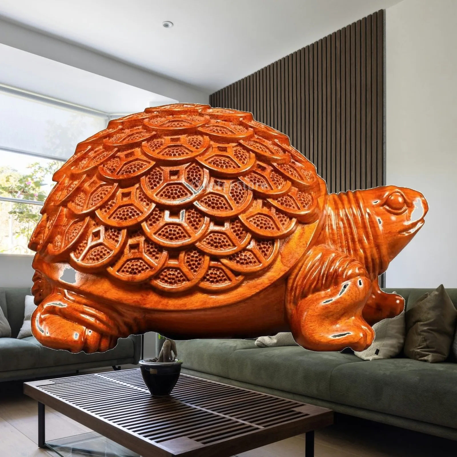 Hand Carved Turtle Statue Ebony Wood Figurine Polished Finish Wildlife Decor Sculpture for Tabletop Bookshelf Display