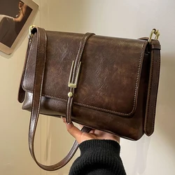 Retro Pu Leather Messenger Bags Women Casual Simple Solid Color Crossbody Bag Large Capacity Trendy Commuter Single Shoulder Bag