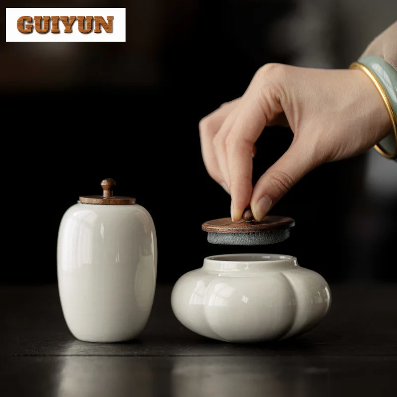 

Grass Ash Ceramic Tea Box Organizer Moisture-proof Aesthetic Storage Tank Containers Tea Caddy Cha Accessories Collection Craft