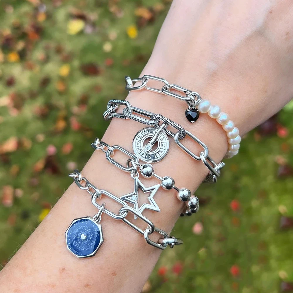 925 فضة غرامة لي سلسلة الوردي القلب الجمجمة محظوظ البرسيم سحر صغير صالح لي سوار للنساء DIY مجوهرات هدية #3