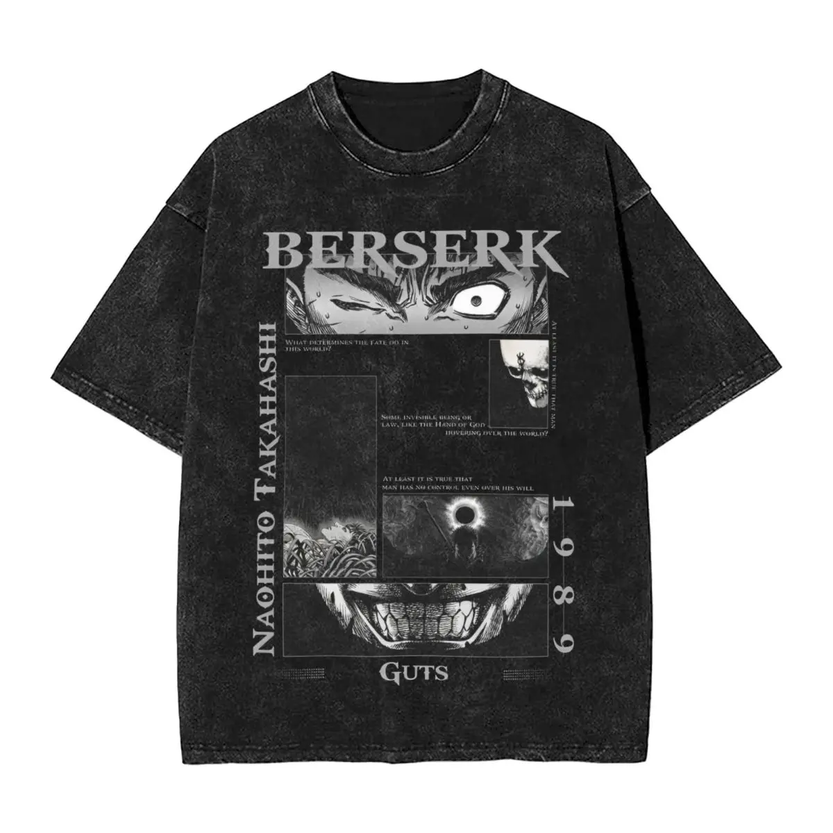 Berserk Anime Japan Manga T Shirt Hip Hop Washed Cotton Oversize T-Shirts Novelty Men Women Streetwear Printed Tee Shirt