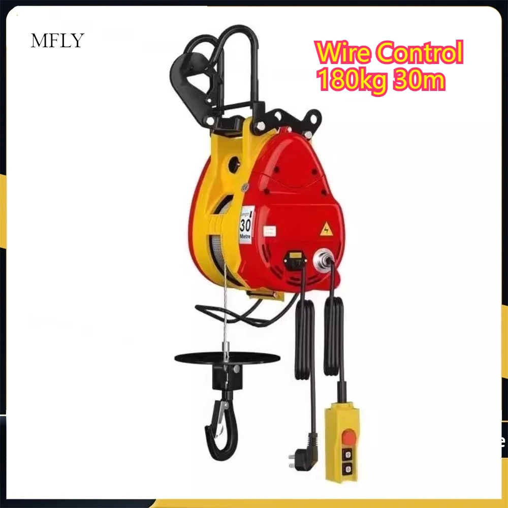 

Портативный электрический тросовый подъемник 180 кг, грузоподъемность, кабель 30 м, пульт дистанционного управления, двойной крючок, небольшой кран для домашнего использования