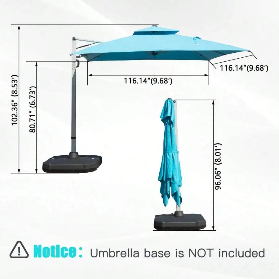 

10 Ft Square Cantilever Umbrella Lake Blue Outdoor Patio Umbrella Base Not Included