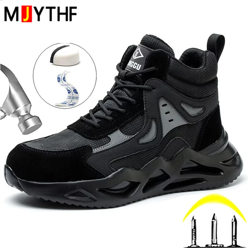 High-top Men Work Boots Composite Toe Safety Boots Puncture-Proof Protection Shoes Winter Boots Indestructible Shoes Anti-slip