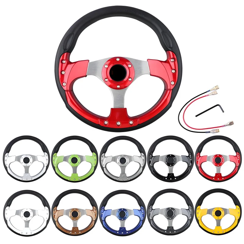 High Quality Universal 13/14 Inch Deep Spoke Leather Drift Steering Wheel Car Modification Parts 4