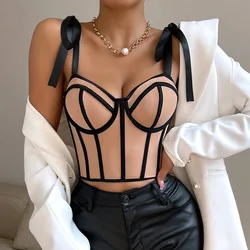 Lace-up Bustier Summer Strapless Bowknot Corset Caims Sleeveless Fashion Slim Halter Tank Tops Streetwear Vest Women Clothes Top