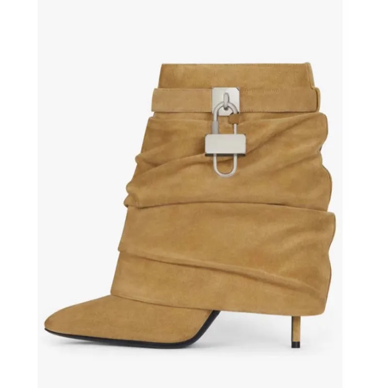 

Новинка 2024, женские ботинки до середины икры с острым носком, женские ботинки большого размера на высоком каблуке, модные ультратонкие волокна