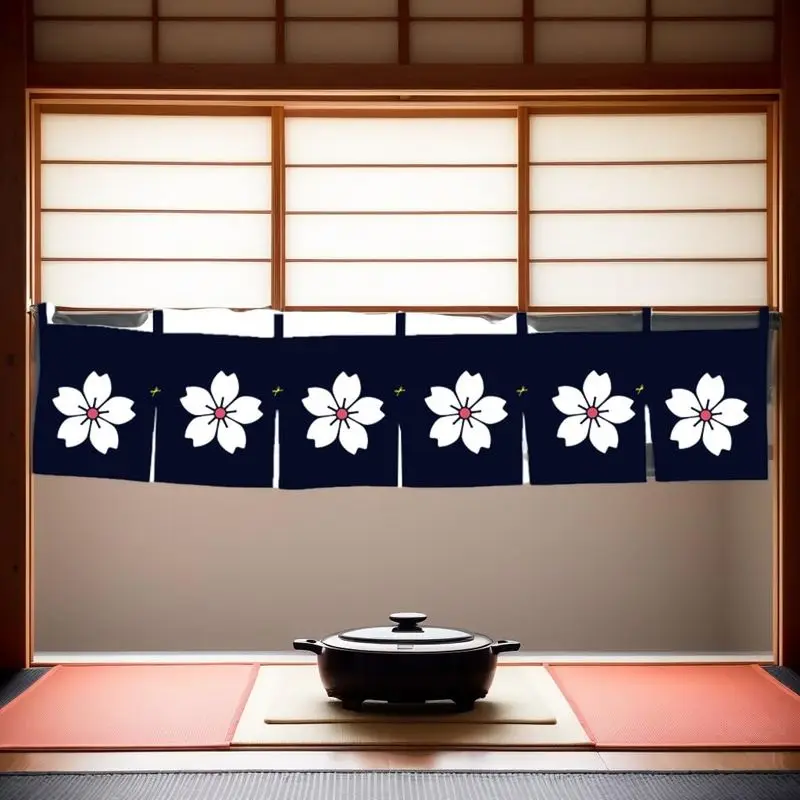 VIKAMA Sakura Blossoms Noren Curtain Hanging for Izakaya Japanese Shop Doorway Classic Zen Style Cozy Warm Home Decor
