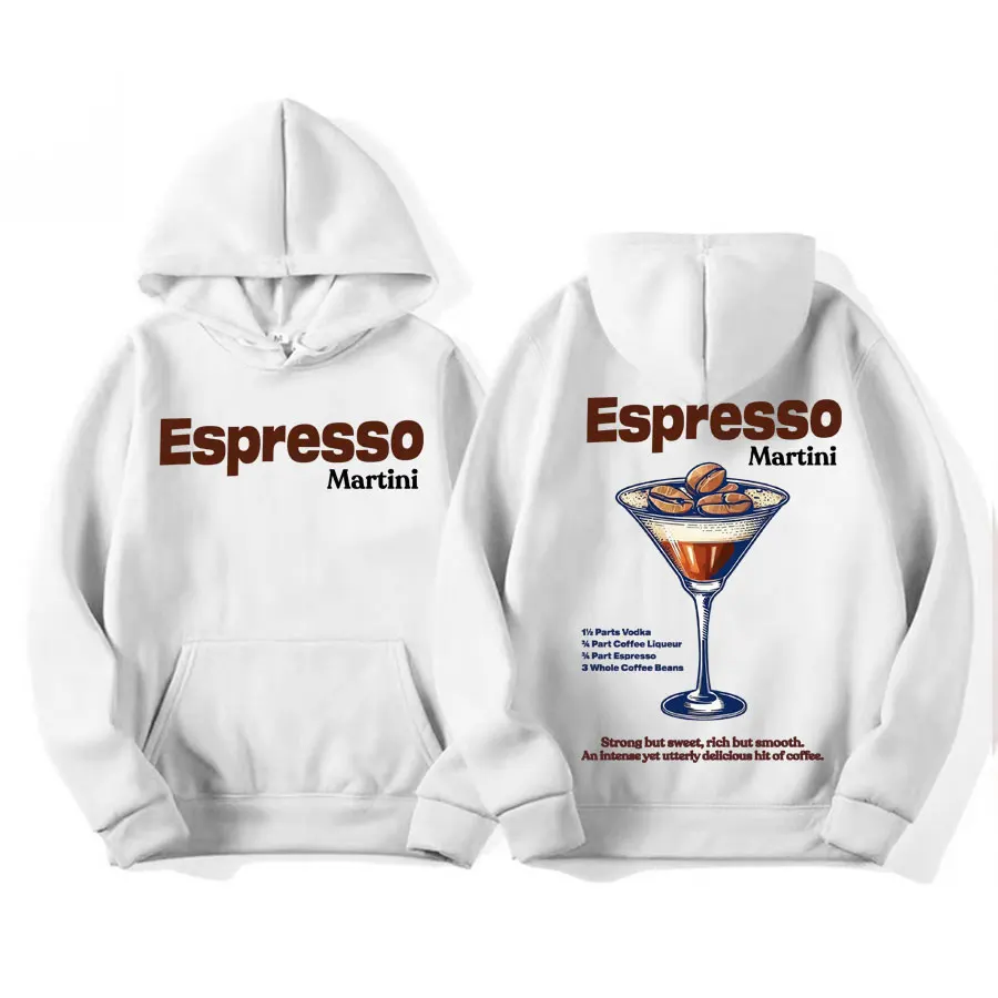 Funny Espresso Martini Graphic Hoodie Cocktail Themed Meme Hoodies Men Women's Fashion Retro Autumn/Winter Cozy Warm Sweatshirts