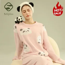 SUJIIN Women's Cute Pajamas Sets Autumn Winter Panda Graphic Sleepwear for Women Men Couple Nightwear Suit Home Clothes SH001