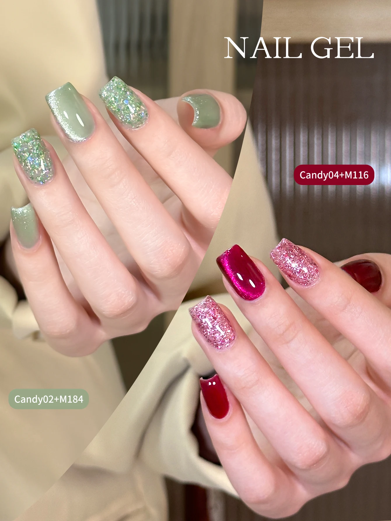 Set di 12 paillettes caramelle e occhi di gatto Set di smalti per unghie della serie di paillettes caramelle popolari sbiancanti Adatto per nail art fai da te domestico