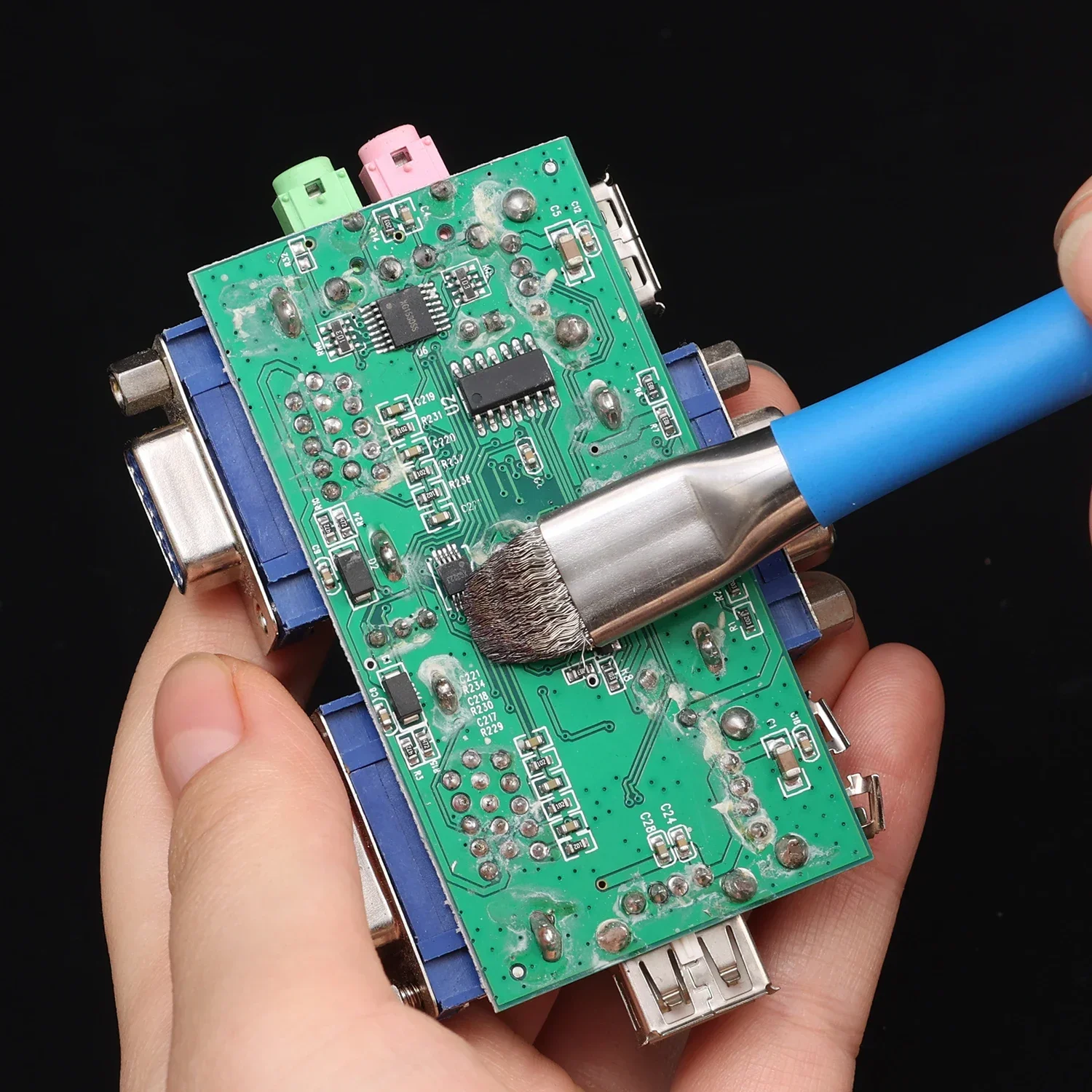 Doppelkopf-Reinigungsbürste aus Stahldraht, Reparaturwerkzeug-Set für Motherboards und Leiterplatten, antistatische Reinigungsbürsten für Mobiltelefone – Detail 6