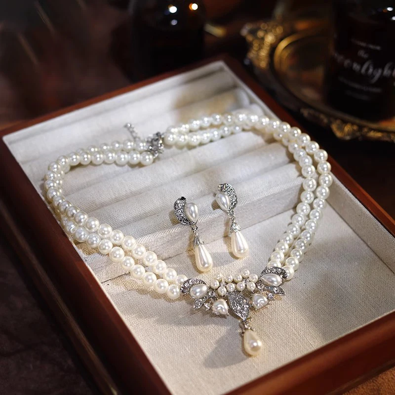 CC Jewelry Set for Wedding Women Accessories 100% Handmade Imitation Pearl Necklace Earring Sets Bridal Dress Bijoux Gift D009