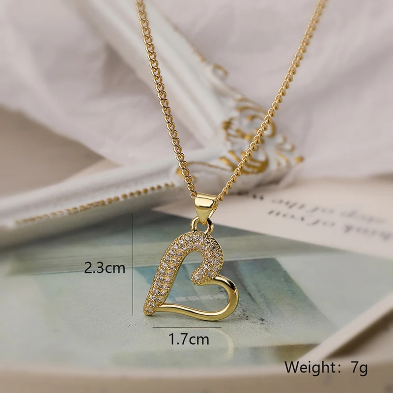 GANPUP Süße Zirkon-Herz-Liebesanhänger-Halskette für Frauen Elegante Mode Neue Halskette Schmuck-Accessoires Geschenk Party Ожерелье – Detail 2