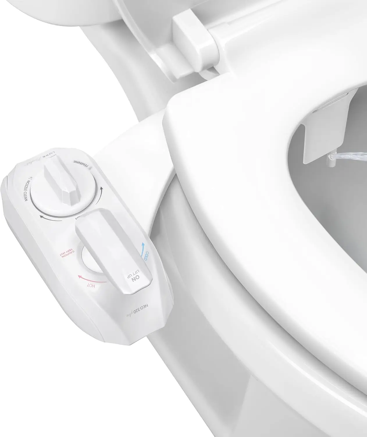 

Warm Water Bidet Attachment with Dual Nozzle, Non-Electric, Easy Slide-In Install, Self-Clean Feature for Toilet Seat in White
