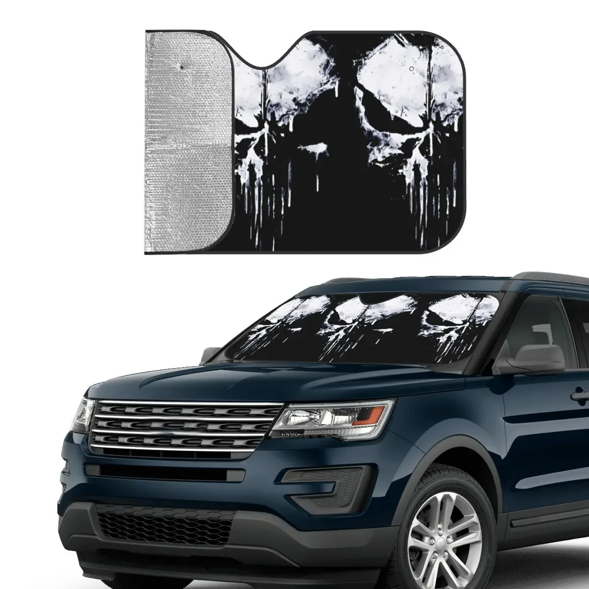 Skull Sunshade Windscreen Horror Halloween Fold-up Car Front Windshield 76x140cm Car Window Windscreen Cover Heat Reflector