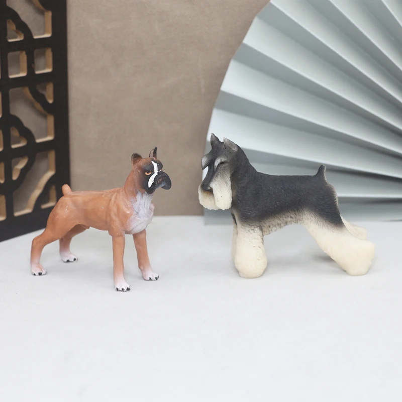 Multi Breed Miniature Boxer Bulldog Schnauzer Puppy Dog Animal Action Figure Model Figurines Pet Toy Home Decoration Ornament