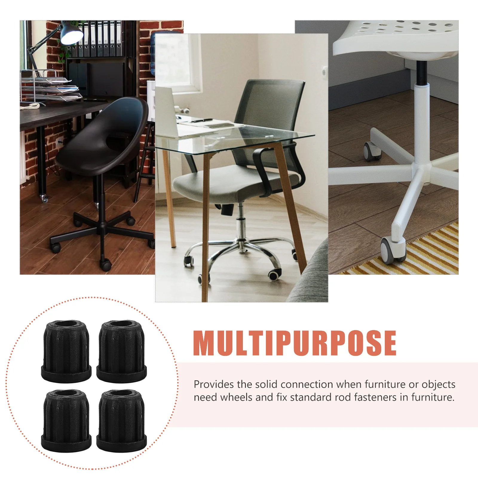 20 Pcs Caster Wheel Rubber Sleeve Socket Insert for Mounting Stem Black Office Chair Furniture Leg Thick Material Prevent