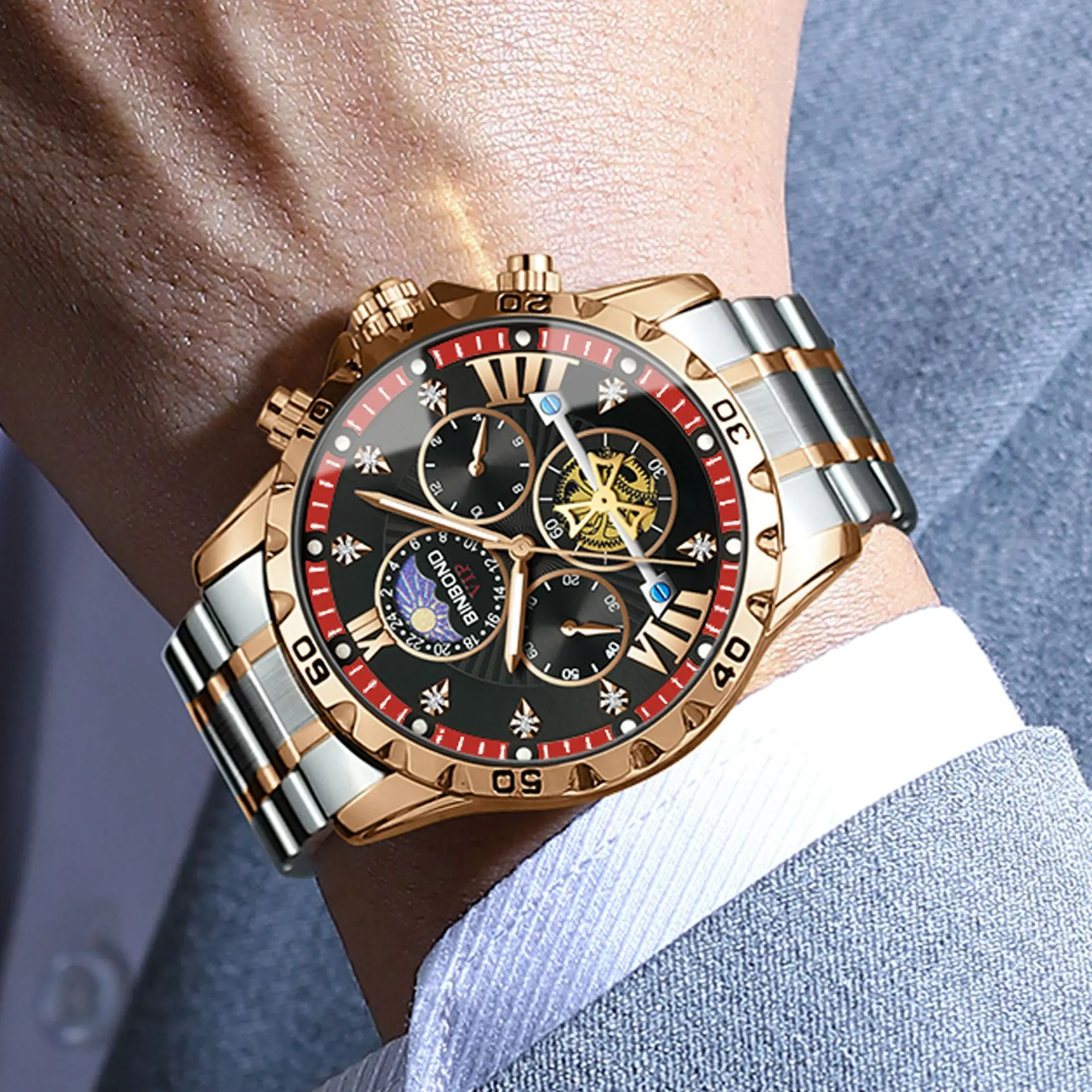 2026 Brand Watch Men's Genuine High-end business Steel Strip Luminous Waterproof Flywheel Male Fashion Quartz Clock Watches Gift