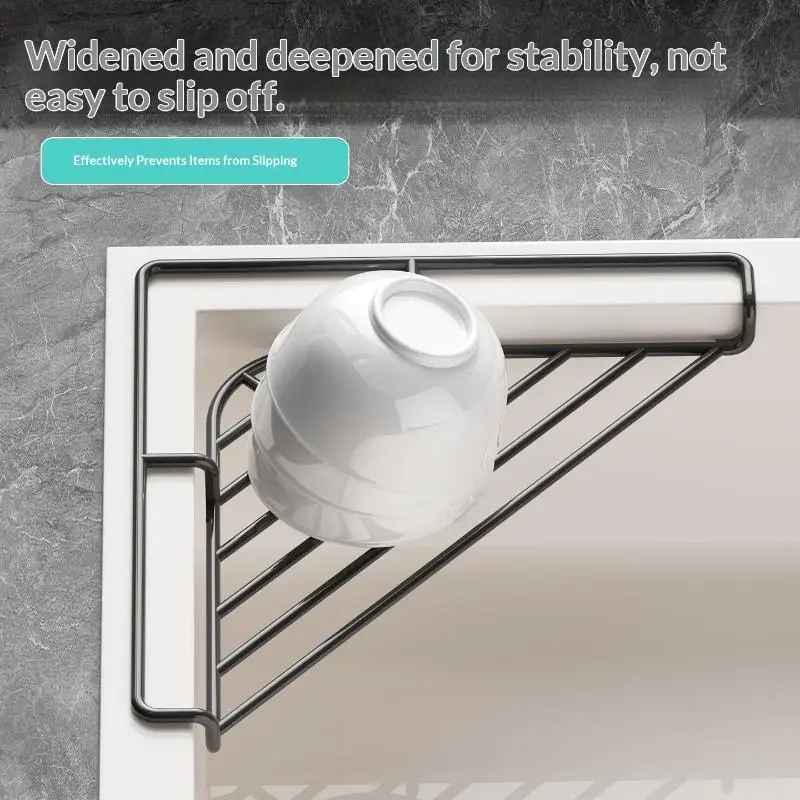 Stainless Steel Sink Corner Rack Anti-rust Punch-free Dish Drying Rack Quick Water Drainage Hollowed Dishcloth Sponge Stand