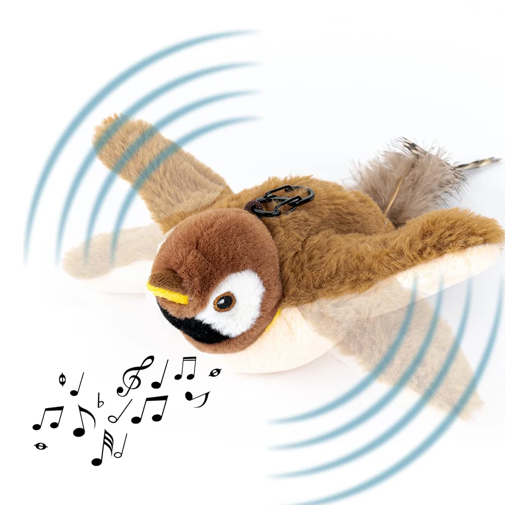 Flapping Sparrow Cat Toys Interactive Chirping Bird 3 Modes Movements Touch Activated Electric Plush Toy Rechargeable Kitten Toy