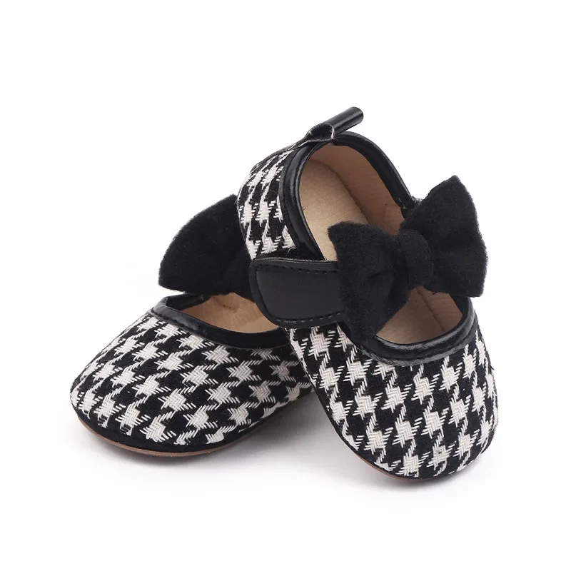 Meckior scarpe per neonate Classic Bowknot suola in gomma a scacchi a righe Mary Jane Flats scarpe da principessa scarpe da bambino First Walker